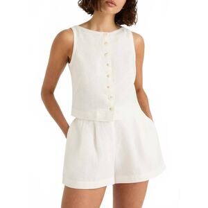 Faithfull Elia Linen Sleeveless Top Vest in White  AU 14 US 10